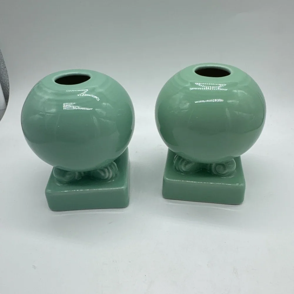 Fiestaware Sea Mist Bulb Candle Holder Set of 2 - Signed Fiesta- Hilton. USA